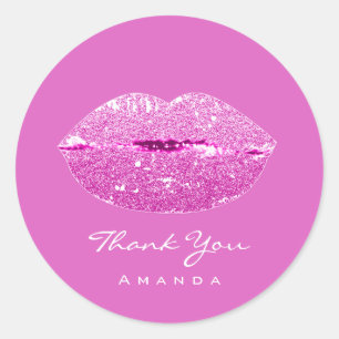 Thank Name Sweet16th Bridal Pink Glittte Kiss Lips Classic Round Sticker