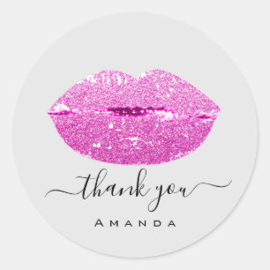 Thank Name Sweet16th Bridal Pink Grey Kiss Lips Classic Round Sticker