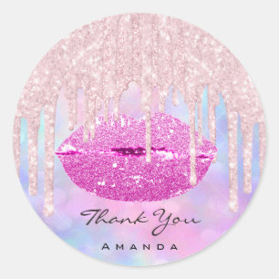 Thank Name Sweet16th Bridal Pink Kiss Glitter Lips Classic Round Sticker