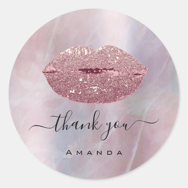Thank Name Sweet16th Glitter Lips Bridal Shower Classic Round Sticker (Front)