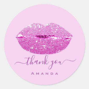 Thank Name Sweet16th. Purple Bride Pink Kiss Lips Classic Round Sticker