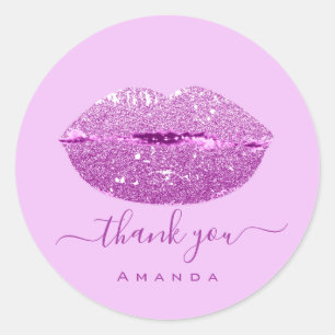 Thank Name Sweet16th. Purple Glam  Pink Kiss Lips Classic Round Sticker