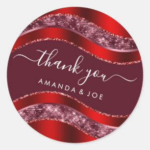 Thank Name Sweet 16th Bridal Burgundy Red Glitter Classic Round Sticker