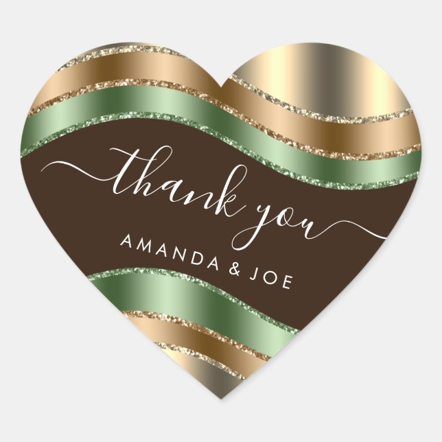 Thank Name Sweet 16th Bridal Gold Mint Green Brown Heart Sticker (Front)