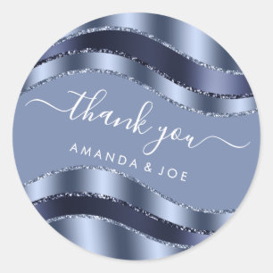 Thank Name Sweet 16th Bridal Shower Blue Navy Classic Round Sticker