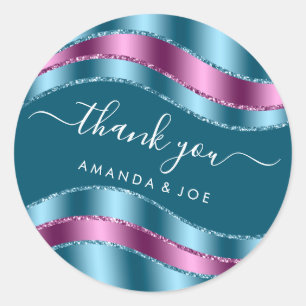 Thank Name Sweet 16th Bridal Shower Blue Teal Rose Classic Round Sticker
