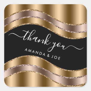 Thank Name Sweet 16th Bridal Shower Gold Black Square Sticker