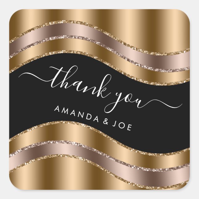 Thank Name Sweet 16th Bridal Shower Gold Black Square Sticker (Front)