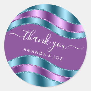 Thank Name Sweet 16th Bridal Shower Violet Teal Classic Round Sticker