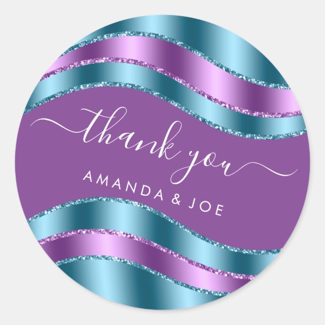 Thank Name Sweet 16th Bridal Shower Violet Teal Classic Round Sticker (Front)