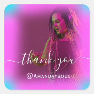 Thank Photo Neon Pink  Holograph Singer DJ Music Square Sticker