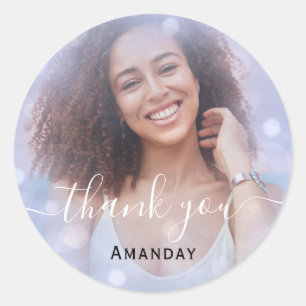 Thank Photo  Photo Bridal Sweet16 Graduate Blue Classic Round Sticker