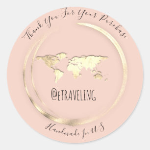 Thank Purchase Rose Gold World Map Travel  Globe Classic Round Sticker