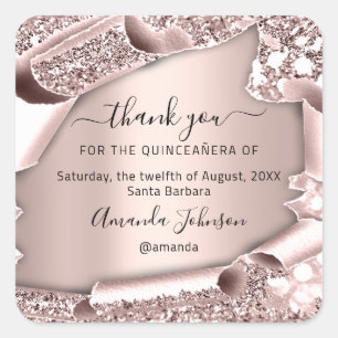 Thank QUINCEAÑERA Sweet 16th Rose  Square Sticker