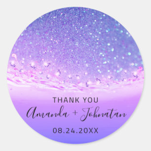 Thank Rose Name Date Spark Beach Waves Purple Classic Round Sticker