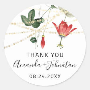 Thank Rose Name Date White Golden Lights Ivy Classic Round Sticker