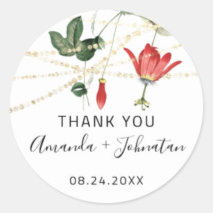 Thank Rose Name Date White Golden Lights Ivy Classic Round Sticker