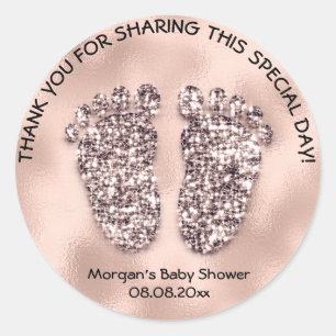 Thank Rose Skinny Glitter Feet Baby Shower Favour Classic Round Sticker