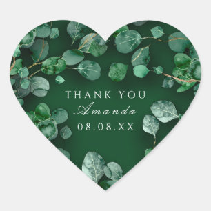 Thank Rustic Green Eucalyptus Woodland Favour Hear Heart Sticker