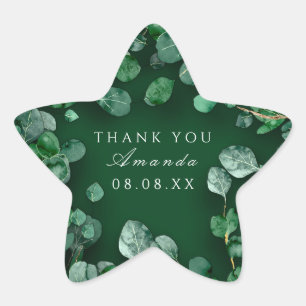 Thank Rustic Green Eucalyptus Woodland Favour Star Star Sticker