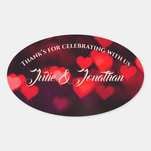 Thank’s from the couple with red hearts on black oval sticker (Front)