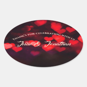 Thank’s from the couple with red hearts on black oval sticker