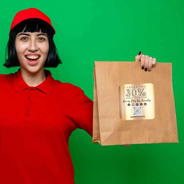 Thank Shopping 30%Off QR CODE Faux Gold Square Sticker (Thank Shopping 30%Off QR CODE Faux Gold Square Sticker)