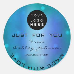 Thank Shopping Logo Made With Love Blue Teal Classic Round Sticker