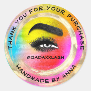 Thank Shopping Makeup Artist Lash Bright Holograph Classic Round Sticker