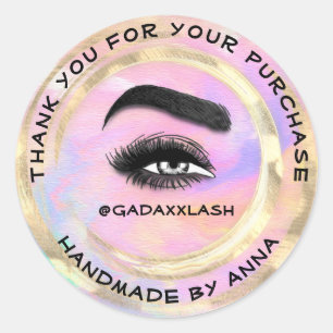 Thank Shopping Makeup Artist Lash Holograph Classic Round Sticker