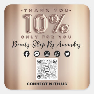 Thank Shopping Rose 10%Off QR CODE Online Social Square Sticker