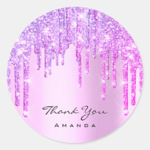 Thank ShoppingSweet16th Bridal Pink Glitter Drips Classic Round Sticker