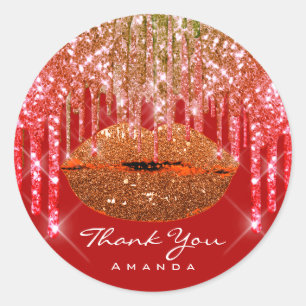Thank Small Business Name Glitter DripS. Red Lips Classic Round Sticker
