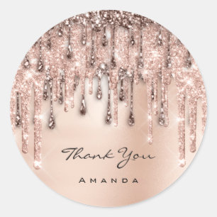 Thank Sweet 16th Bridal Rose Wedding Glitter Drip Classic Round Sticker