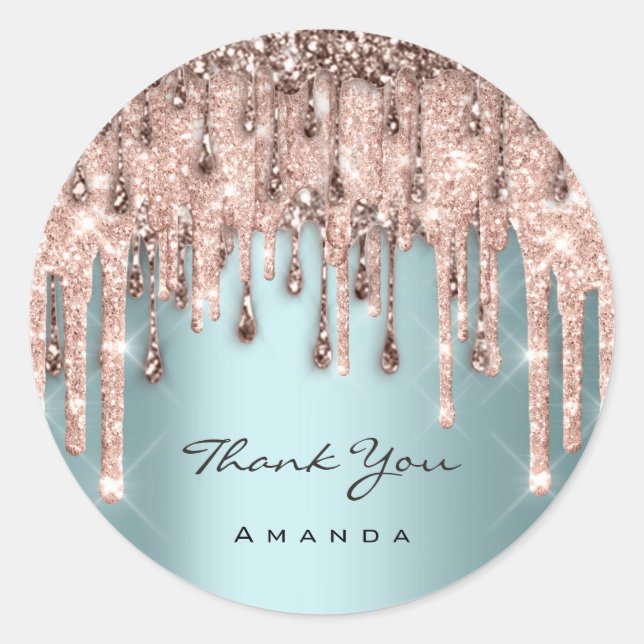 Thank Sweet 16th Bridal Wedding Rose Blue Drip  Classic Round Sticker (Front)