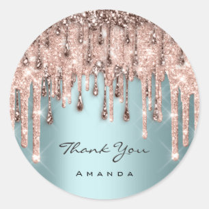 Thank Sweet 16th Bridal Wedding Rose Blue Drip  Classic Round Sticker