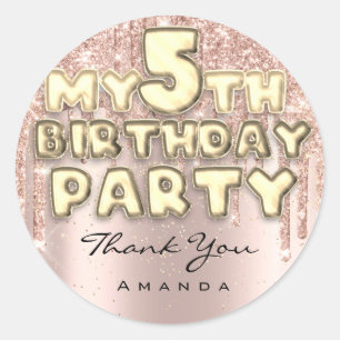 Thank Sweet 5th Birthday Party Glitter Drips Rose Classic Round Sticker