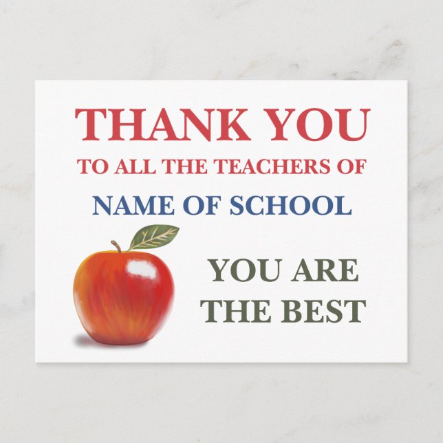 Thank Teachers, You Are The Best Red Apple Postcard (Front)