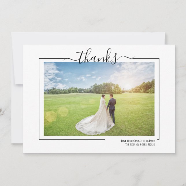 Thank Typography Photo Personalised Wedding Card (Front)