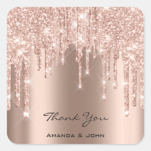 Thank Wedding Favour Bridal Rose Glitter Spark Square Sticker