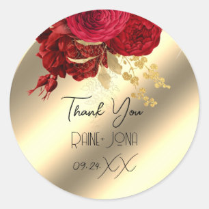 Thank Wedding Favour Bridal Sweet 16th Red Gold Classic Round Sticker