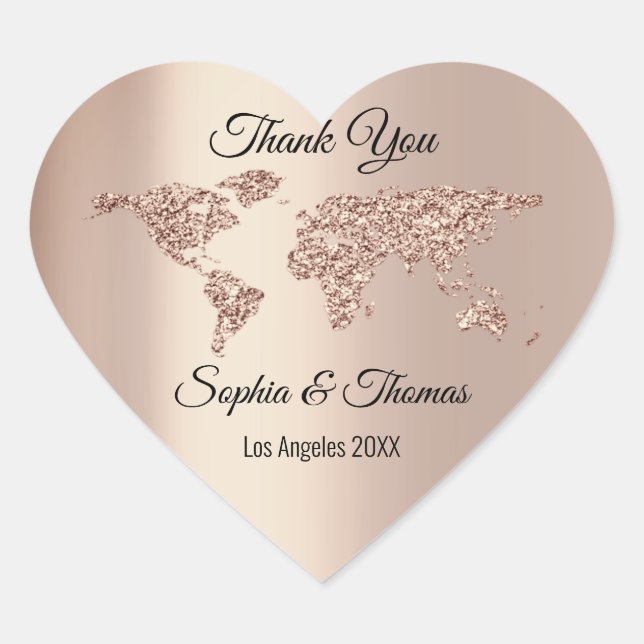 Thank Wedding World Map Destination Rose Heart Heart Sticker (Front)