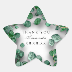 Thank White Grey Green Eucalyptus Woodland Favour Star Sticker
