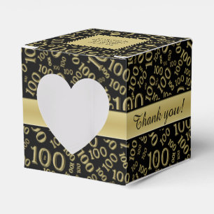 "Thank you": 100th Birthday Party Gold/Black Theme Favour Box