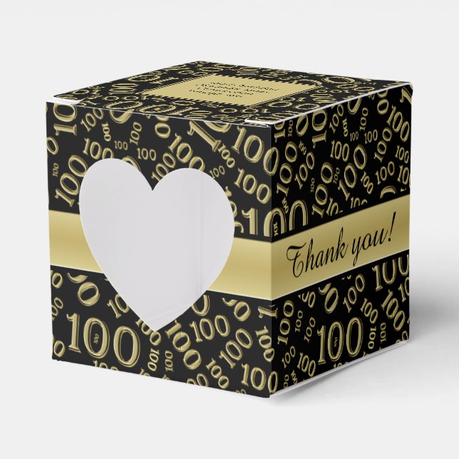 "Thank you": 100th Birthday Party Gold/Black Theme Favour Box (Front Side)