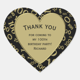 Thank You - 100th Black/Gold Random Number Pattern Heart Sticker