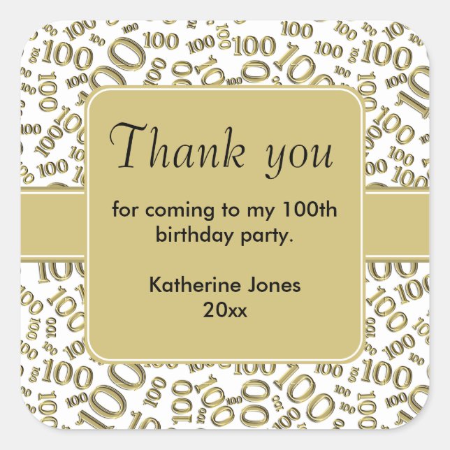 Thank You 100th Gold/White Number Pattern- Square Sticker (Front)