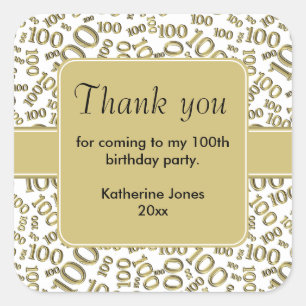 Thank You 100th Gold/White Number Pattern- Square Sticker