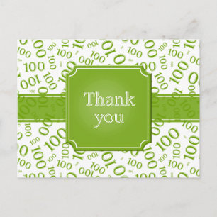 Thank You 100th Number Pattern Green/White Postcard