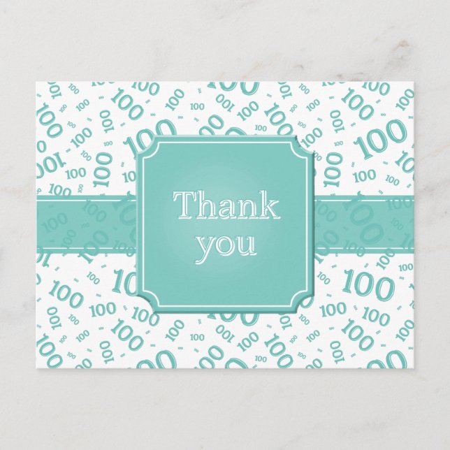 Thank You 100th Number Pattern Teal/White Postcard (Front)
